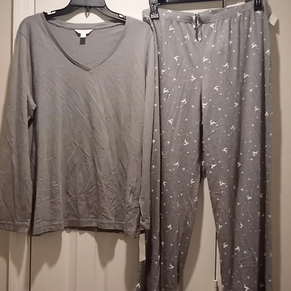 Charter Club Cotton Pajama Set Grey Reindeer